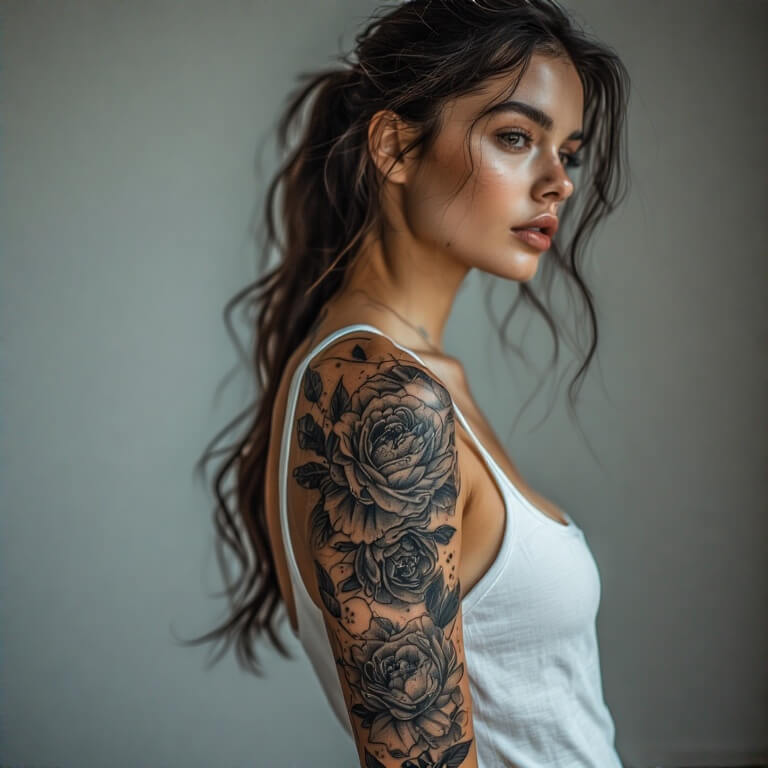 Floral Sleeve with Peonies and Roses