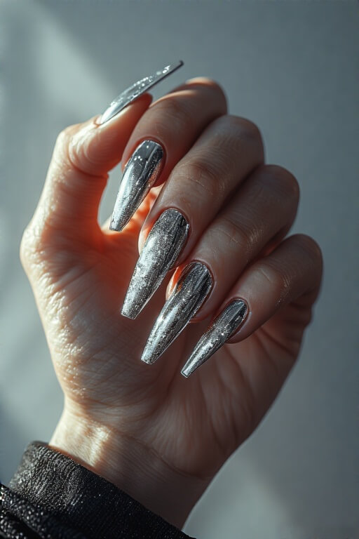10. Chrome Coffin Nails