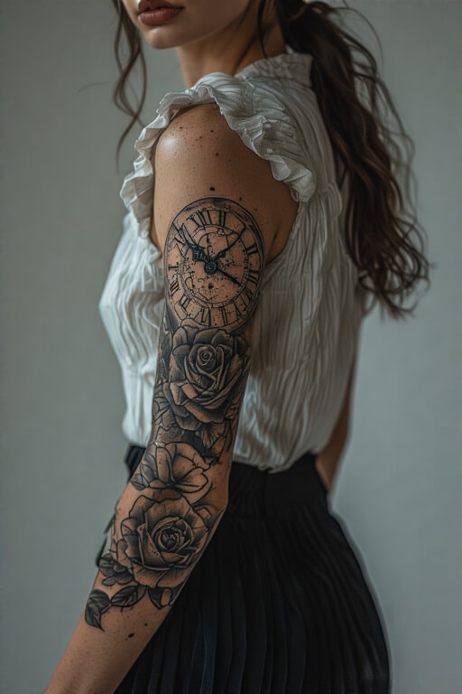 10. Clock with Flowers and Roman Numerals