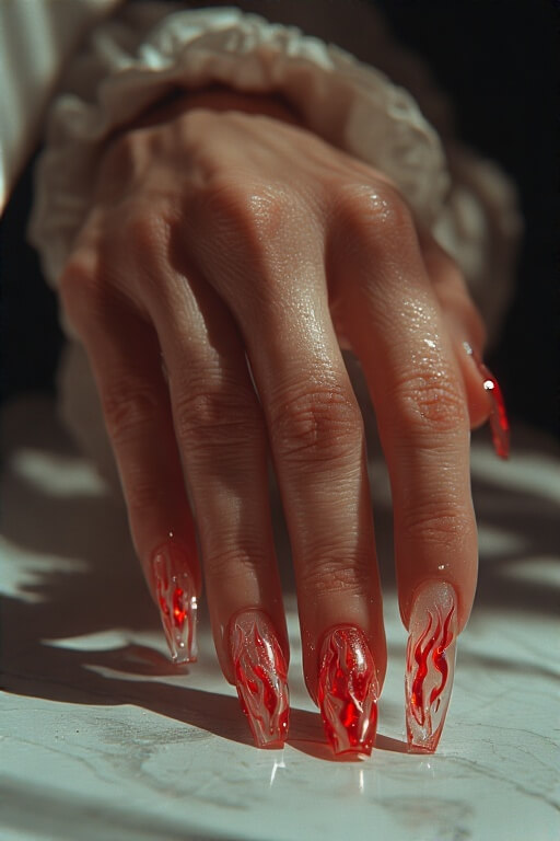11. Flame Tip Coffin Nails