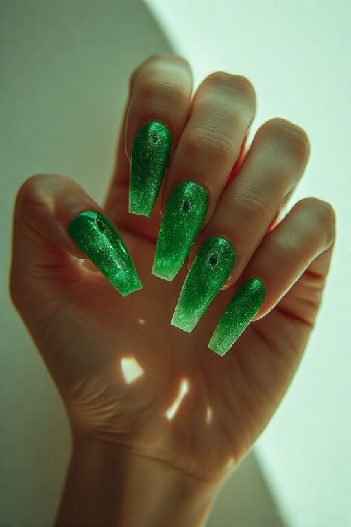 18. Velvet Cat Eye Coffin Nails