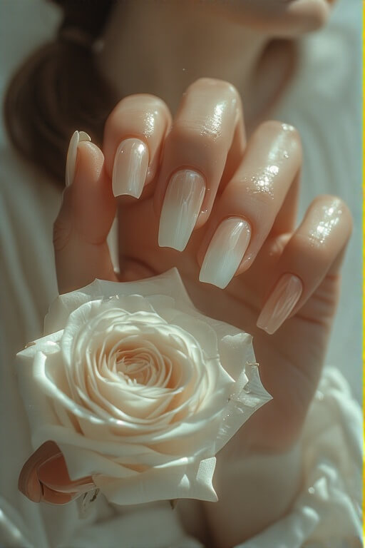 4. Milky White Coffin Nails