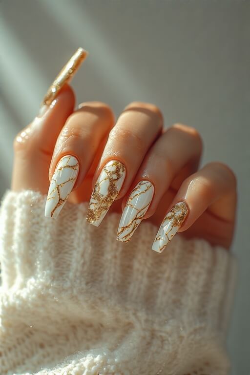 5. Marble Effect Coffin Nails