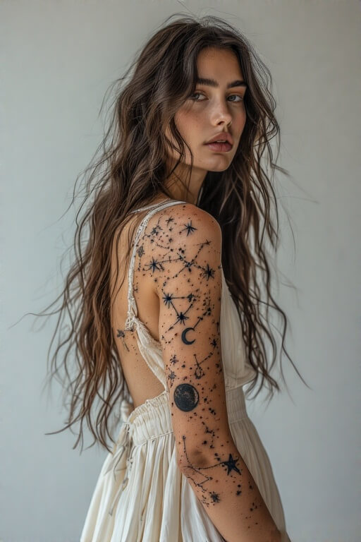 6. Celestial Sleeve (Moons, Stars, Constellations)