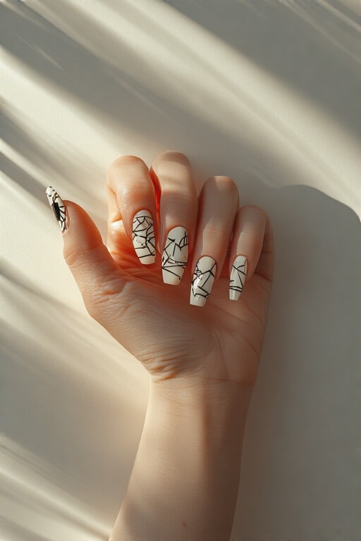 6. Short Coffin Nails with Minimalist Lines