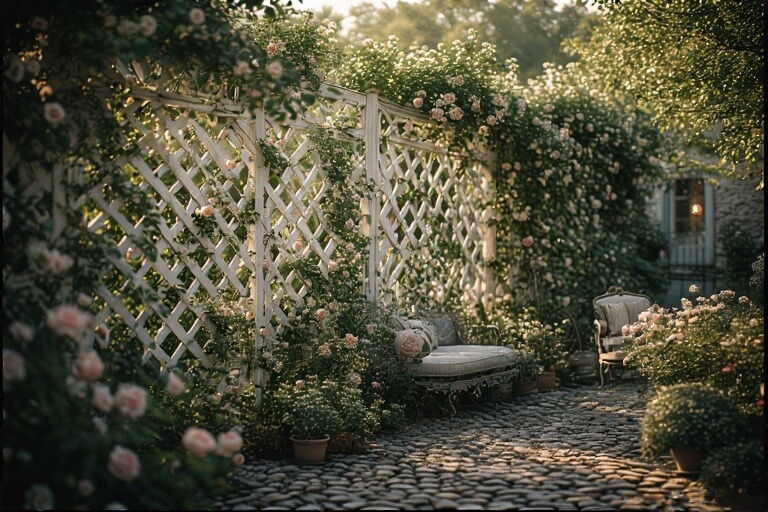 Decorative Lattice Fence with Climbing Plants