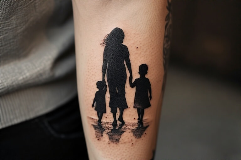 Silhouettes of Family Holding Hands