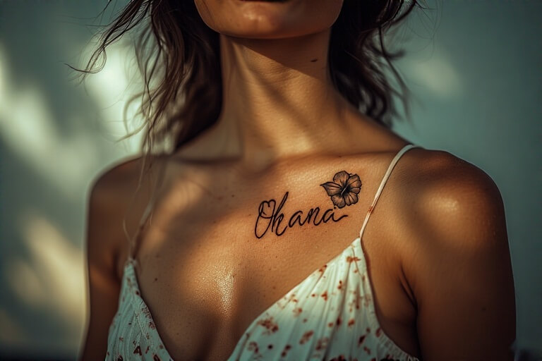 3. "Ohana" Script Tattoo