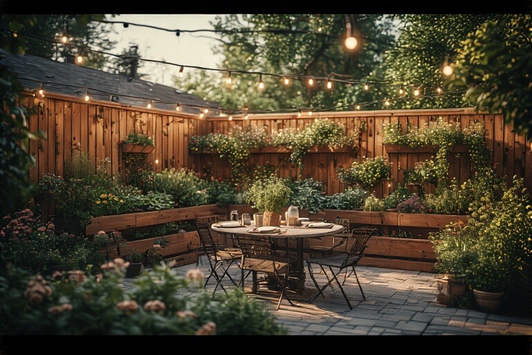 15. Privacy Fence with Built-In Planters