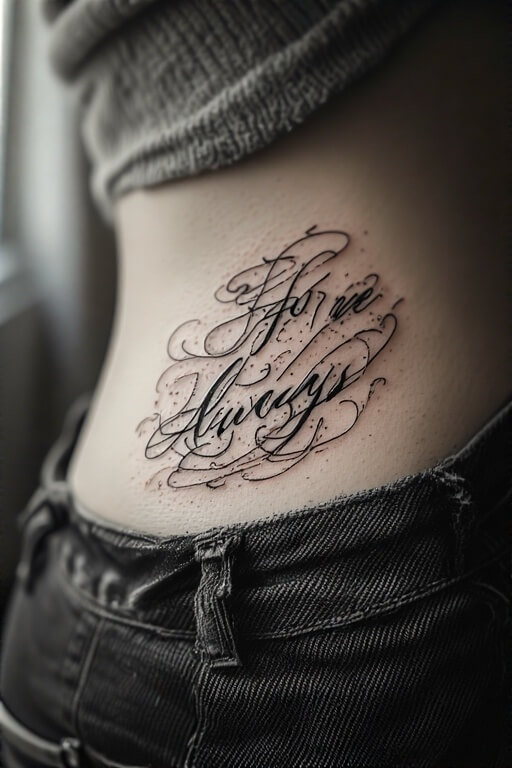 Script tattoos as one of the Female Tattoos on Hip