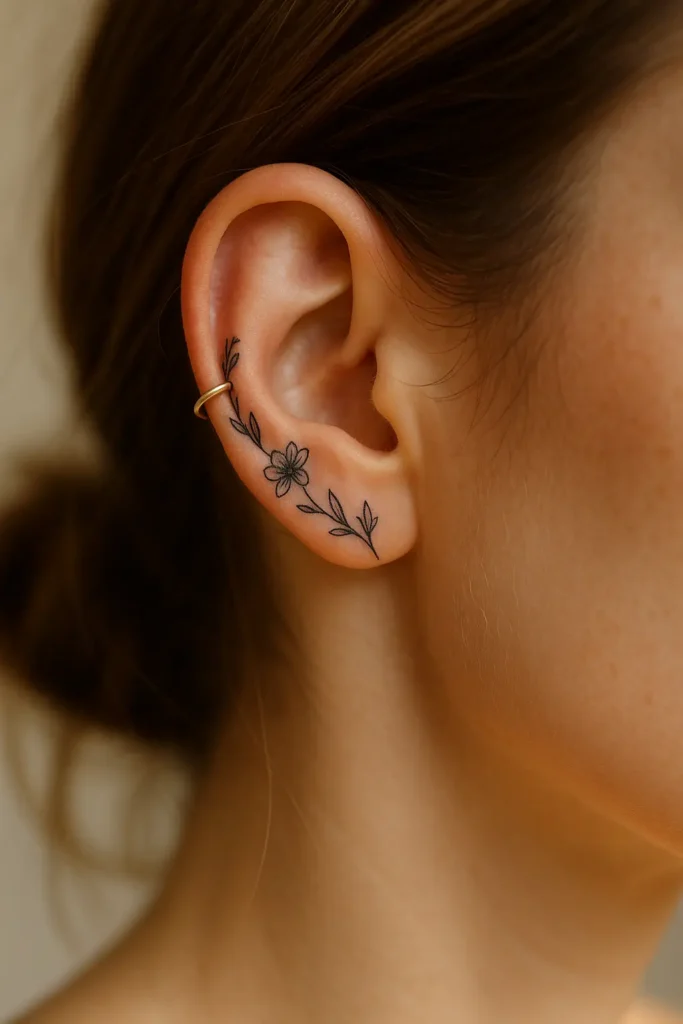 1. Helix Piercing + Floral Ear Tattoo piercing ideas