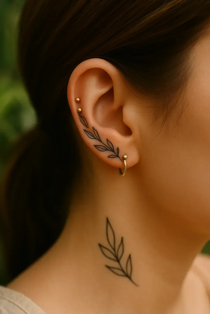 14. Ear Climber + Leaf Design tattoo