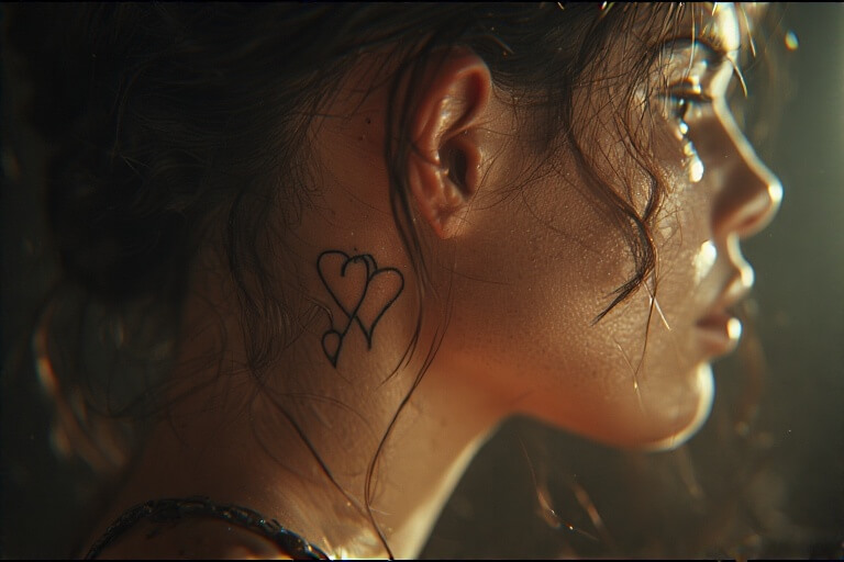 14. Two Tiny Hearts Side by Side tattoo behind the ear