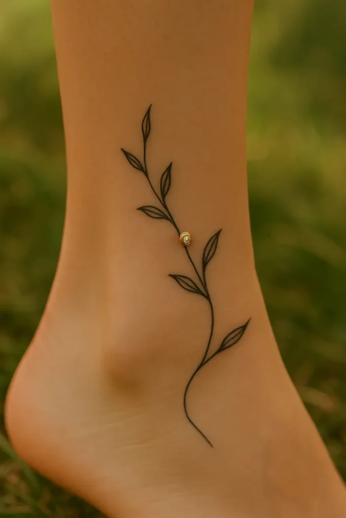 16. Ankle Piercing + Wrap Vine tattoo