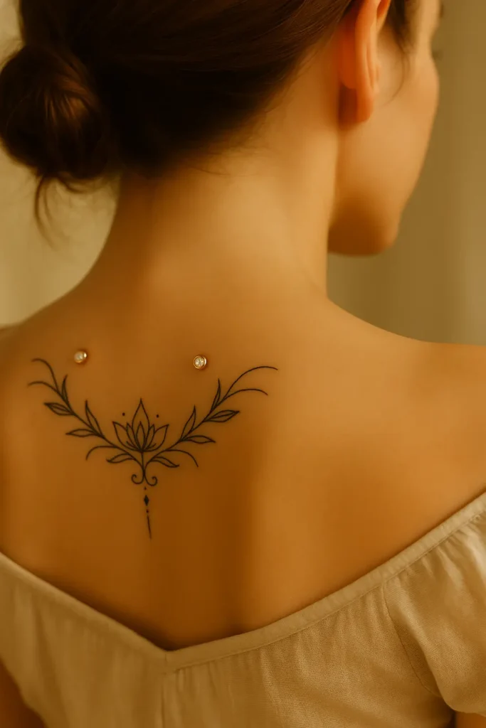 20. Clavicle Studs + Upper Back tattoo