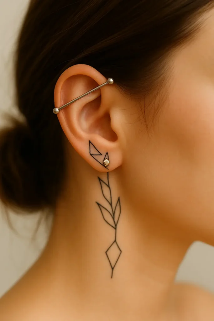 21. Industrial Bar + Geometric Tattoo