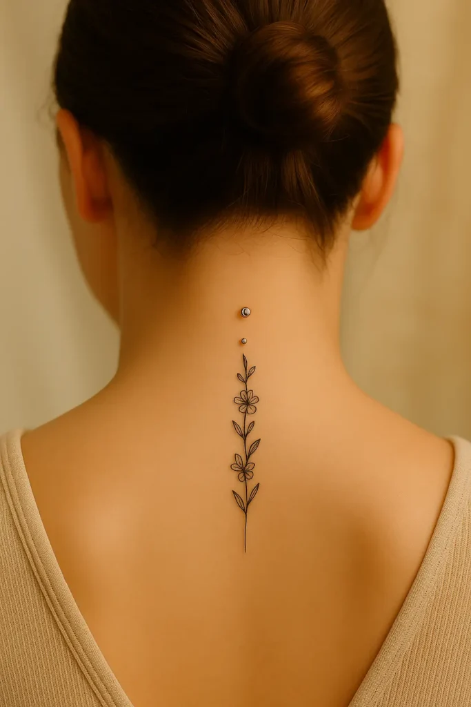6. Nape Piercing + Spine Linework
