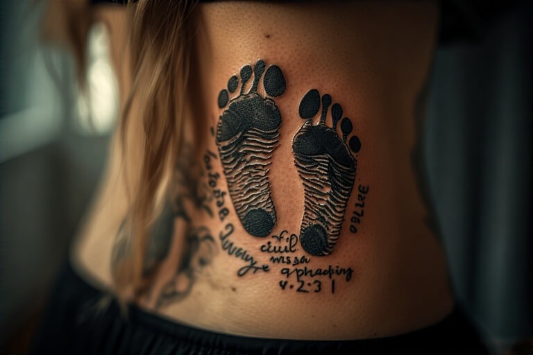 7. Footprints tattoo with Names