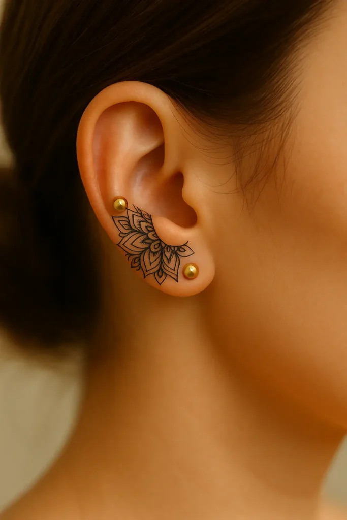 8. Conch Piercing + Mandala Flow