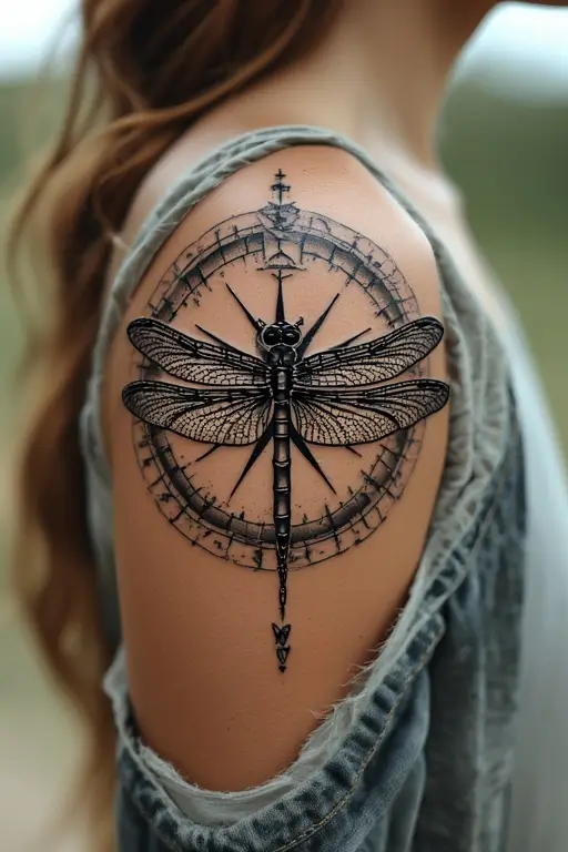 17. Dragonfly with Compass tattoo