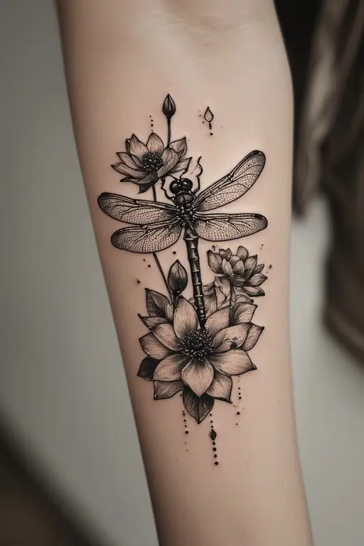 3. Dragonfly With Flowers tattoo