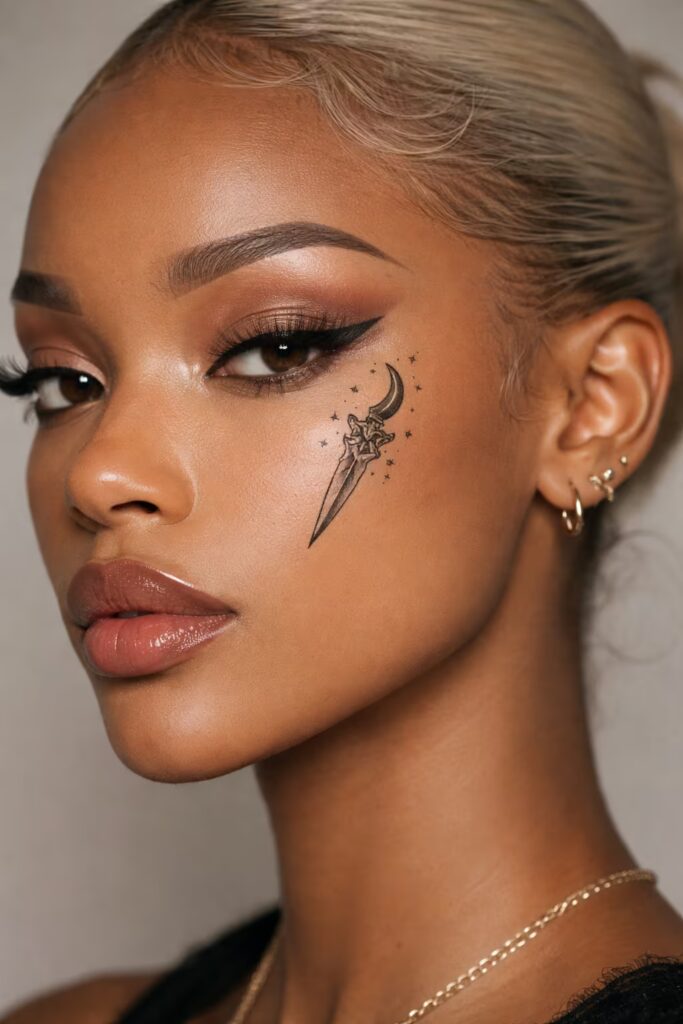 Celestial Dagger Sigil Small face tattoo