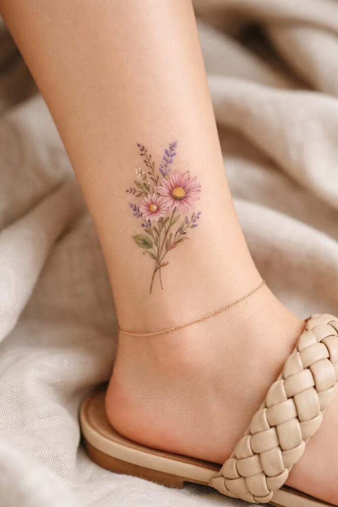 Delicate Wildflower Ankle Tattoo