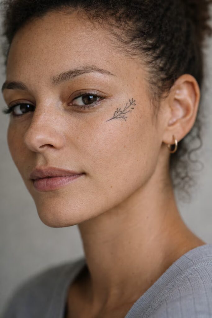 Fine-Line Botanical Sprig Small face tattoo
