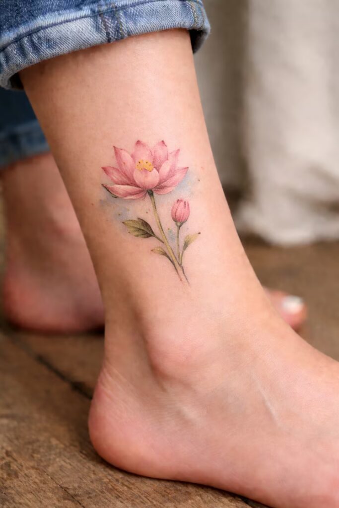 Lotus Flower Ankle Tattoo