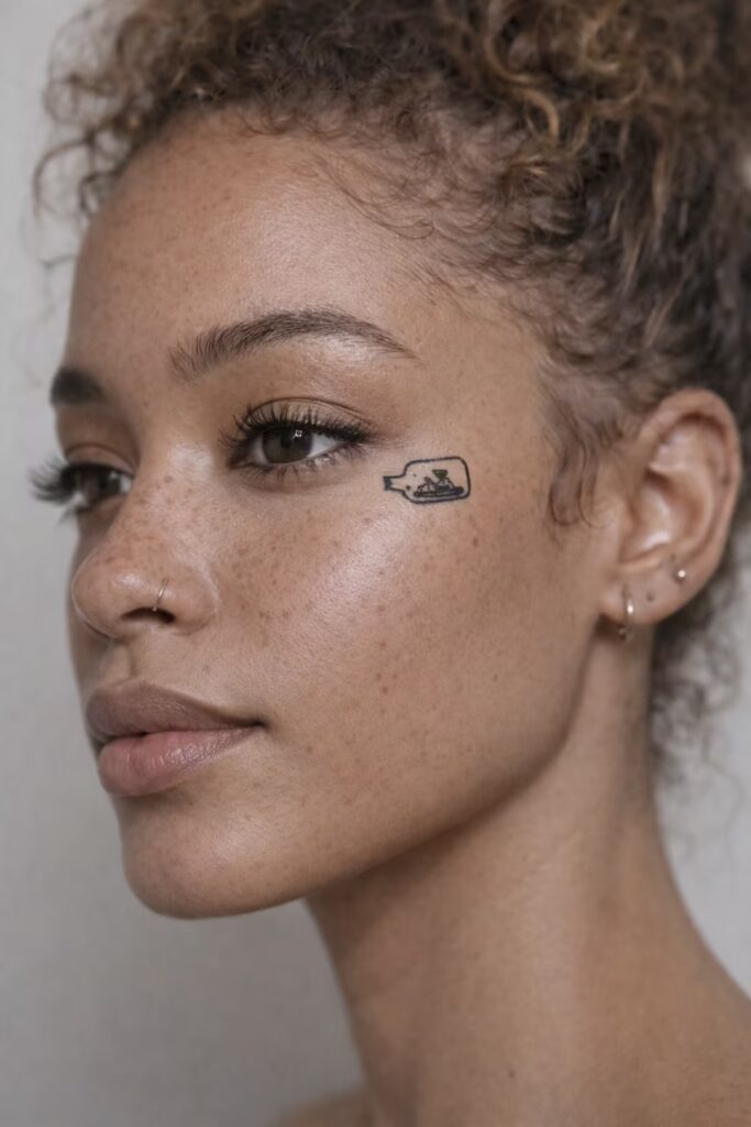 Message in Transit Small face tattoo