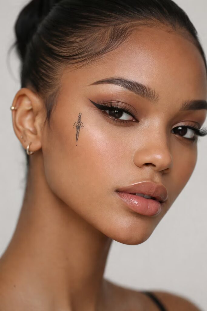 Micro Occult Dagger Small face tattoo