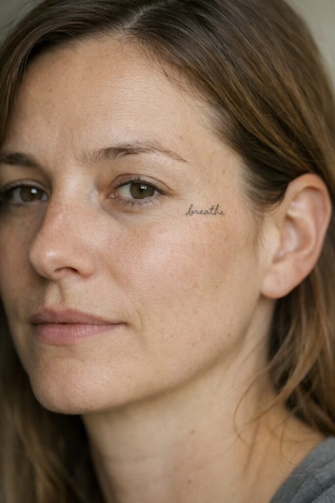 Micro-Script Small face tattoo