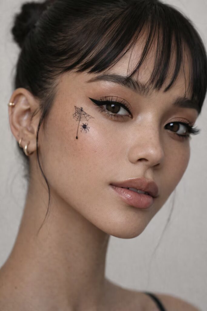 Micro Web & Spider Drop Small face tattoo