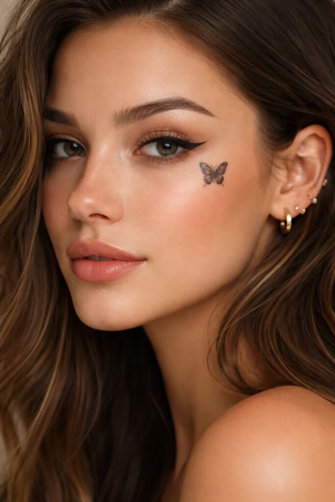 Minimalist Butterfly Cheek Small face tattoo