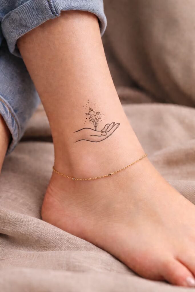 Open Hand & Growth Fine-Line Tattoo