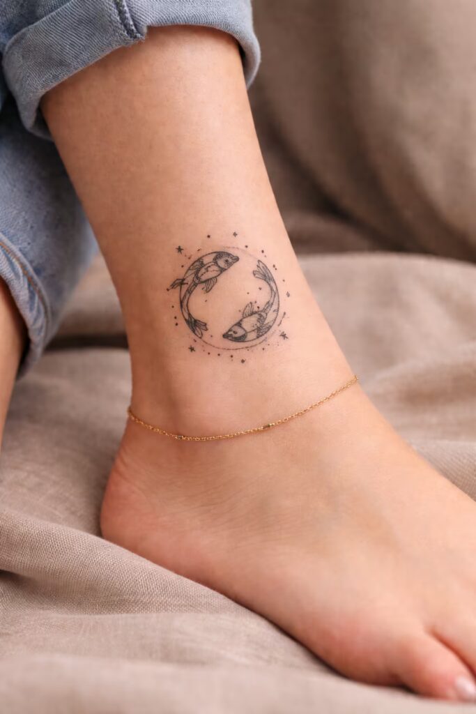 Pisces Birth Sign Ankle Tattoo