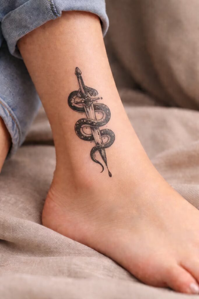 Snake & Dagger Ankle Tattoo