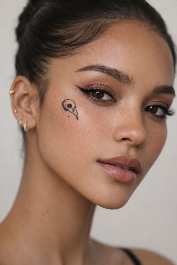 Tiny Bird Skull Sigil Small face tattoo