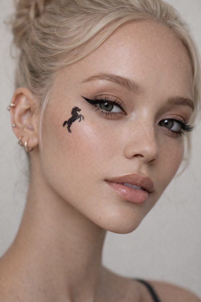 Tiny Rearing Horse Silhouette Small face tattoo