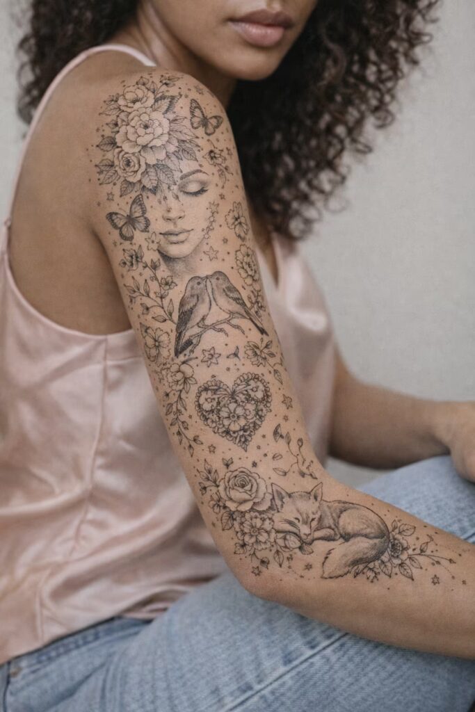 Nature & Femininity Sleeve Tattoos
