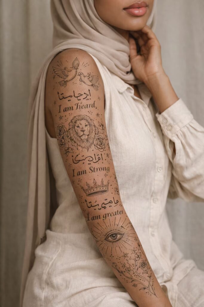Proclamation & Empowerment Full Arm Sleeve Tattoo