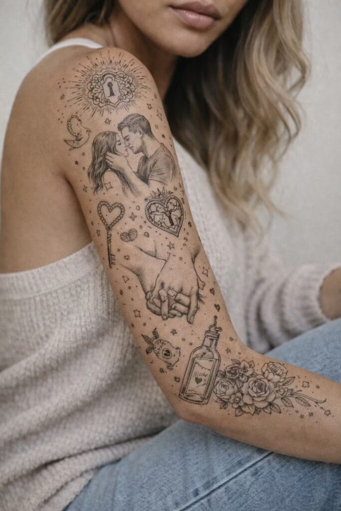 Romantic Love Full Arm Sleeve Tattoos For Women