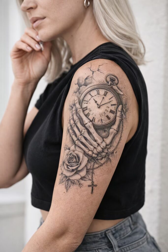 Time Holds Everything Half Sleeve Tattoo