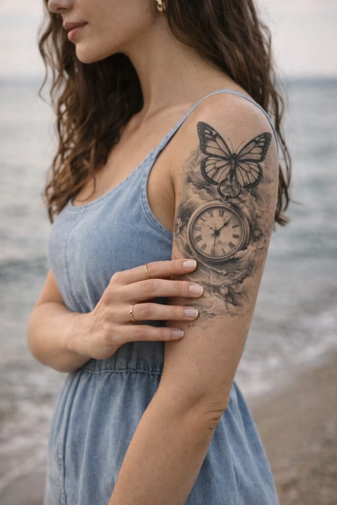 Transformation Through Time Half Sleeve Tattoo