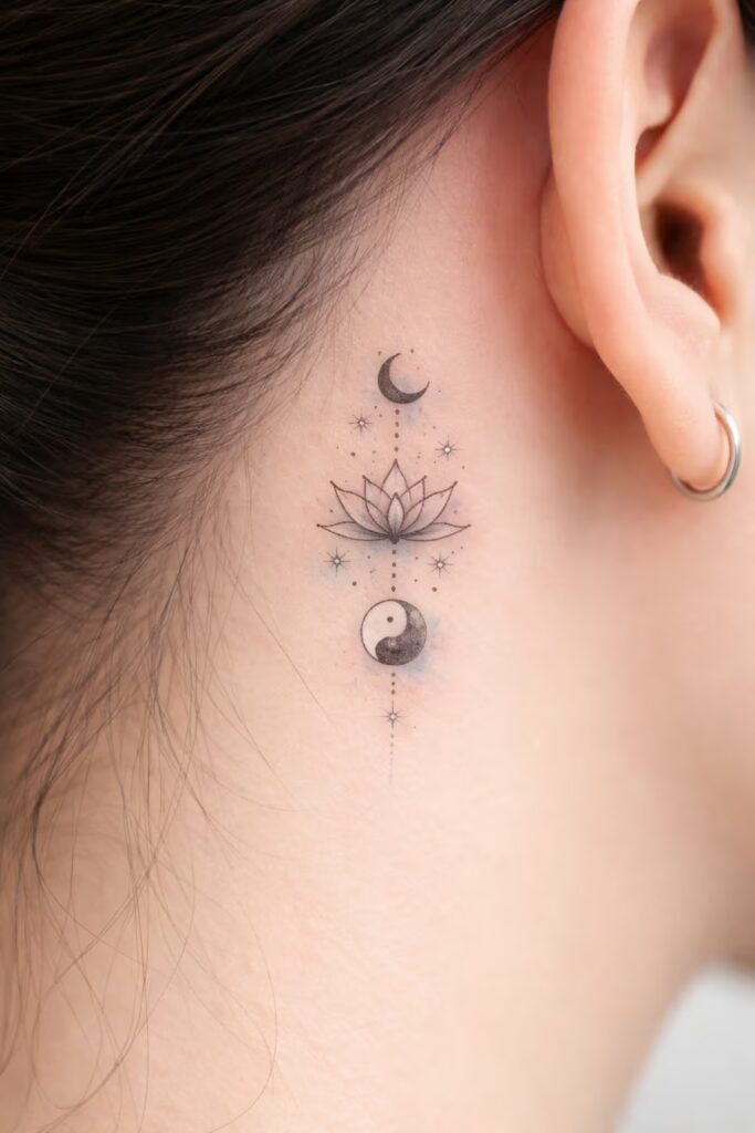 Balance & Harmony Behind the Ear Tattoos