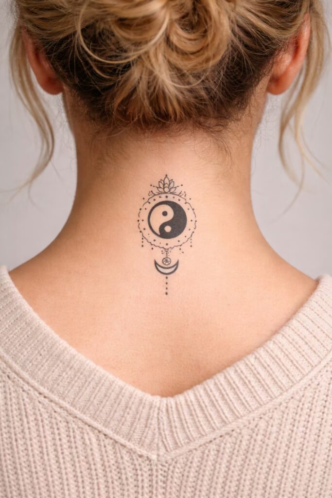 8. Balance & Harmony Yin-Yang Lotus Tattoo