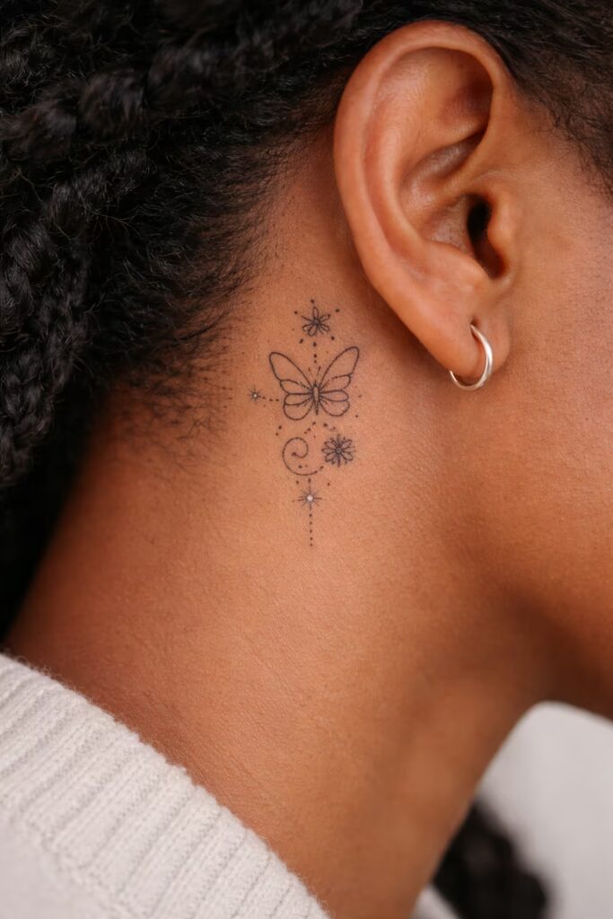 Butterfly & Insects Behind the Ear Tattoos