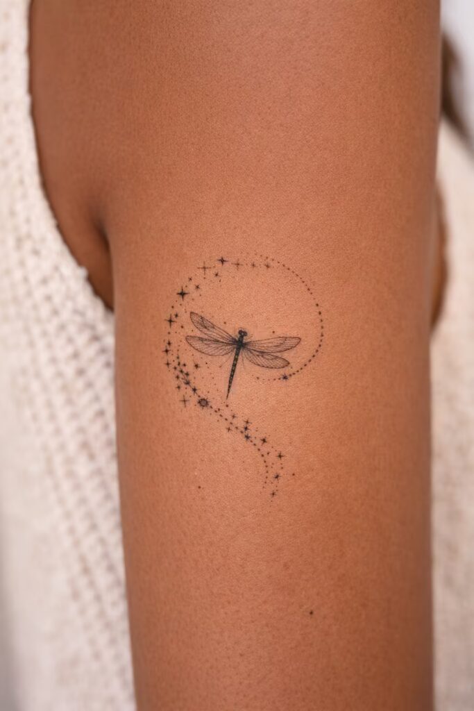 Continuity Dragonfly Tattoos for Women on Upper Arm