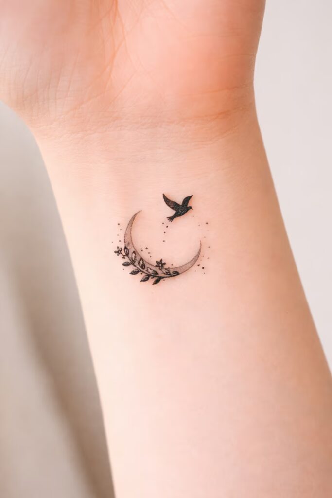 2. Crescent Rebirth Bird Tattoo