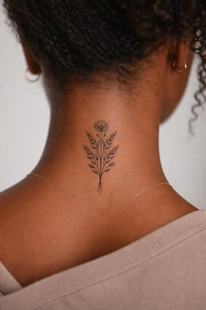 13. Floral Stem Fine Line Tattoo